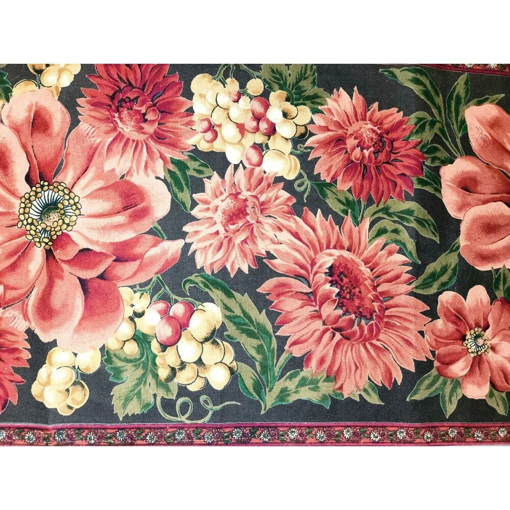 Cottage APRIL CORNELL Table Runner Soft Black Red Flowers Grapes 47